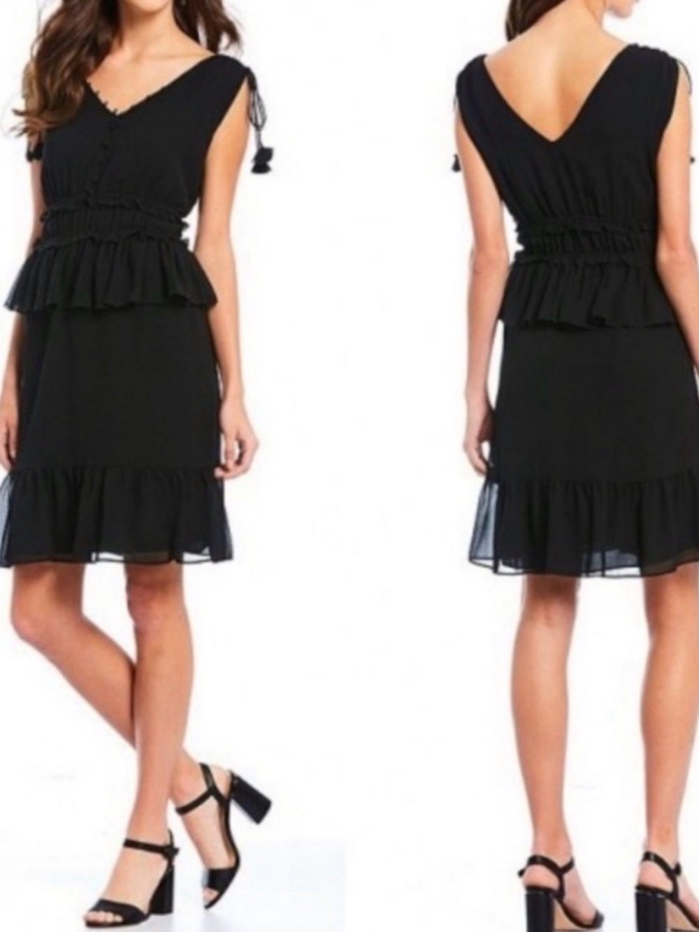 Gibson Latimer Black V-Neck Ruffle Tiered Cocktail Dress XL
